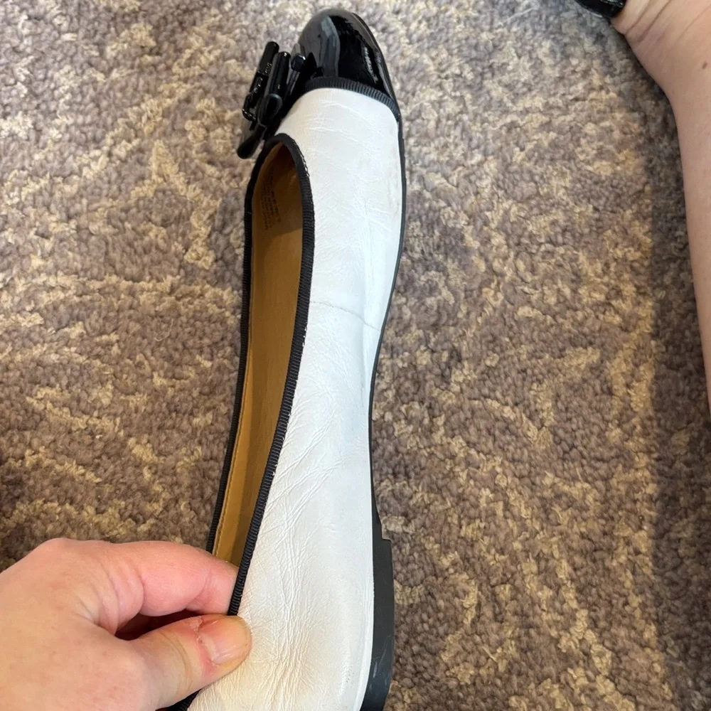 MICHAEL Michael Kors Black and White Patent Cap Toe Bow Ballet Flats - Picture 8 of 10